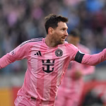 Mar 7, 2026; Baltimore, Maryland, USA; Inter Miami CF forward Lionel Messi (10) celebrates after scoring a goal in the first half against DC United at M&T Bank Stadium. Mandatory Credit: Jamie Sabau-Imagn Images