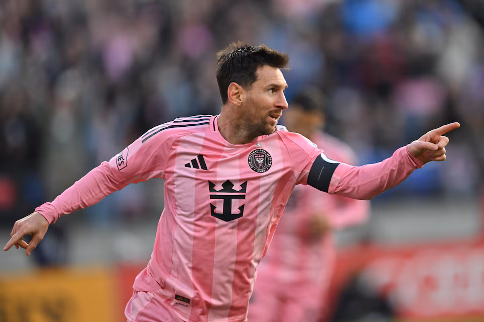 Mar 7, 2026; Baltimore, Maryland, USA; Inter Miami CF forward Lionel Messi (10) celebrates after scoring a goal in the first half against DC United at M&T Bank Stadium. Mandatory Credit: Jamie Sabau-Imagn Images